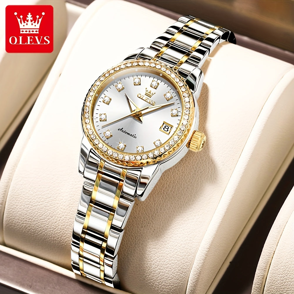 OLEVS Women's Automatic Mechanical Watch – Stainless Steel Luminous Analog Wristwatch, Elegant Fashion