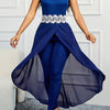 Women's Elegant Backless Lace Draped Tank Jumpsuit — Sleeveless Crew Neck Slim Fit
