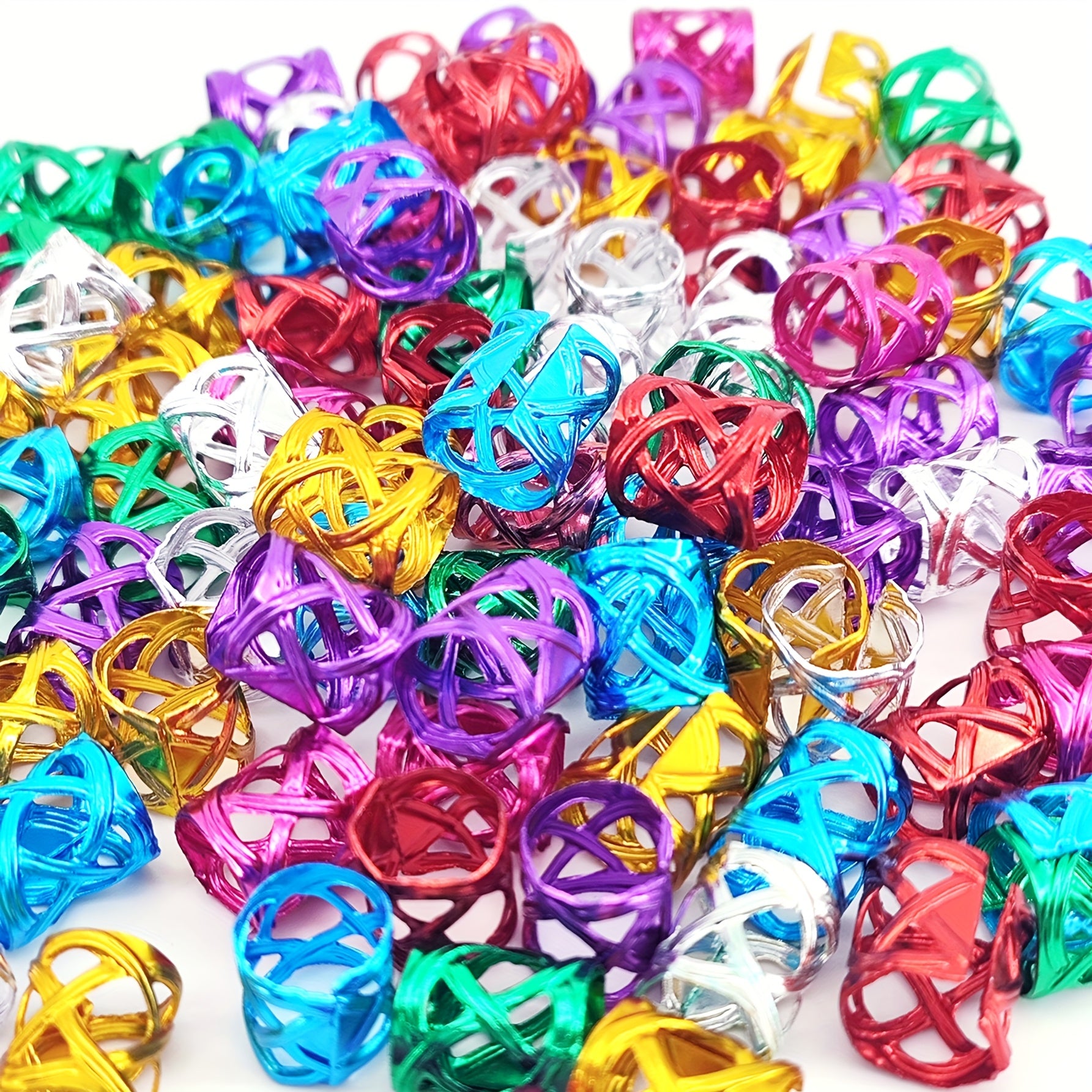 100-Pack Multicolor Adjustable Metal Hair Cuffs for Braids & Dreadlocks - Geometric Boho Hair Jewelry