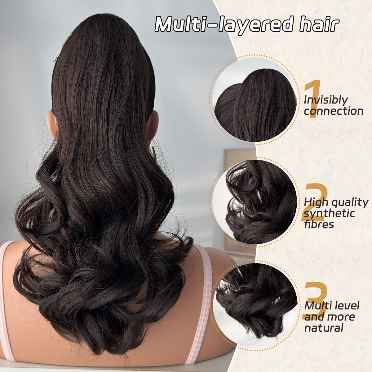 YUSULAXI 16 in (40 cm) Deep Wave Clip-In Ponytail Extension - Heat-Resistant Synthetic Hairpiece in Natural Brown, Black, Dark Brown, Red, Burgundy, Golden Ombre