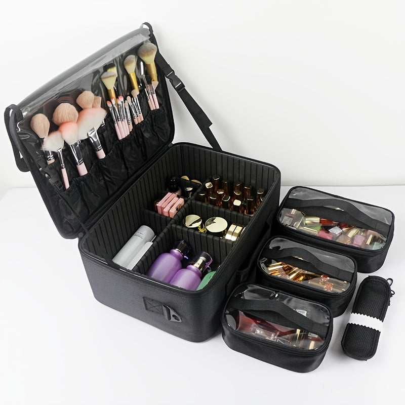 Professional Makeup & Nail Polish Organizer Case with Shoulder Strap - Heavy-Duty Portable Travel Cosmetic Box with Multiple Compartments