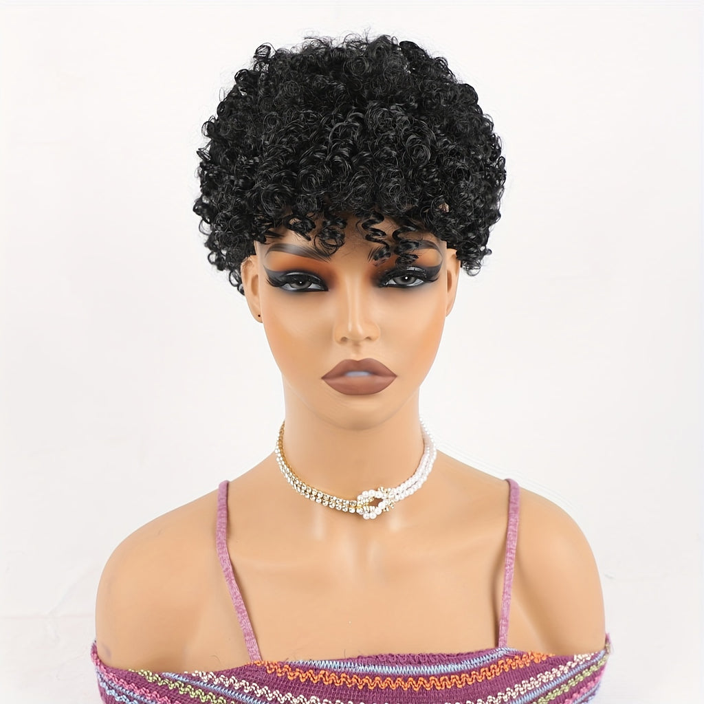 Afro Puff Drawstring Ponytail with Bangs - Short Kinky Curly Pineapple Updo Hair Bun for Women