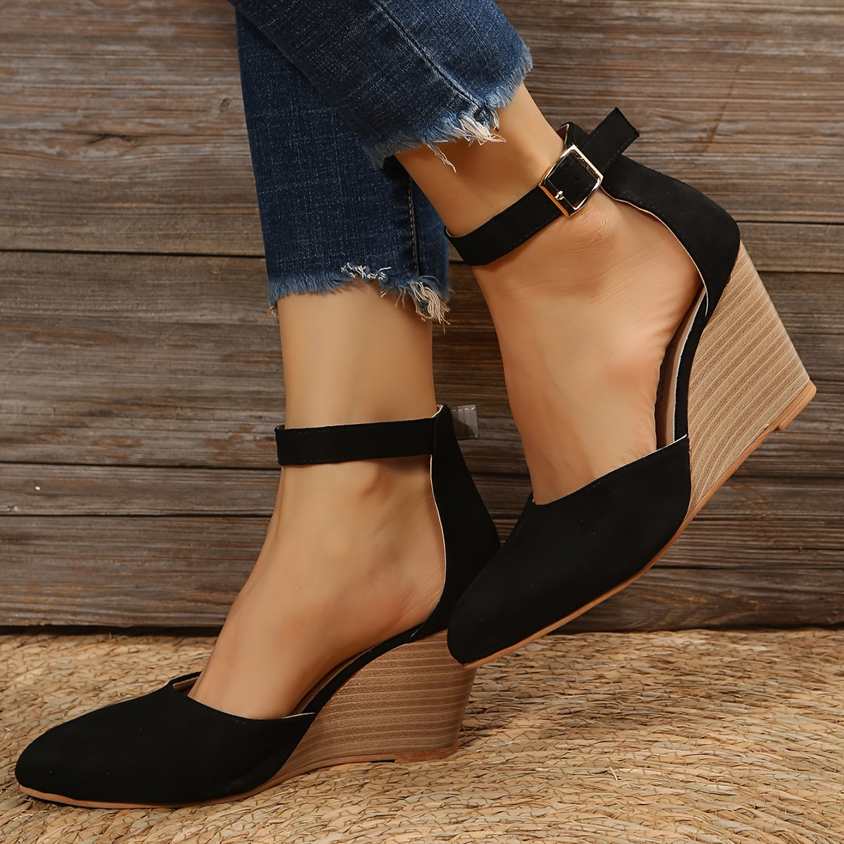 Women's D'Orsay Wedge Pointed Toe Ankle Strap Platform Heels, Versatile Evening Pumps