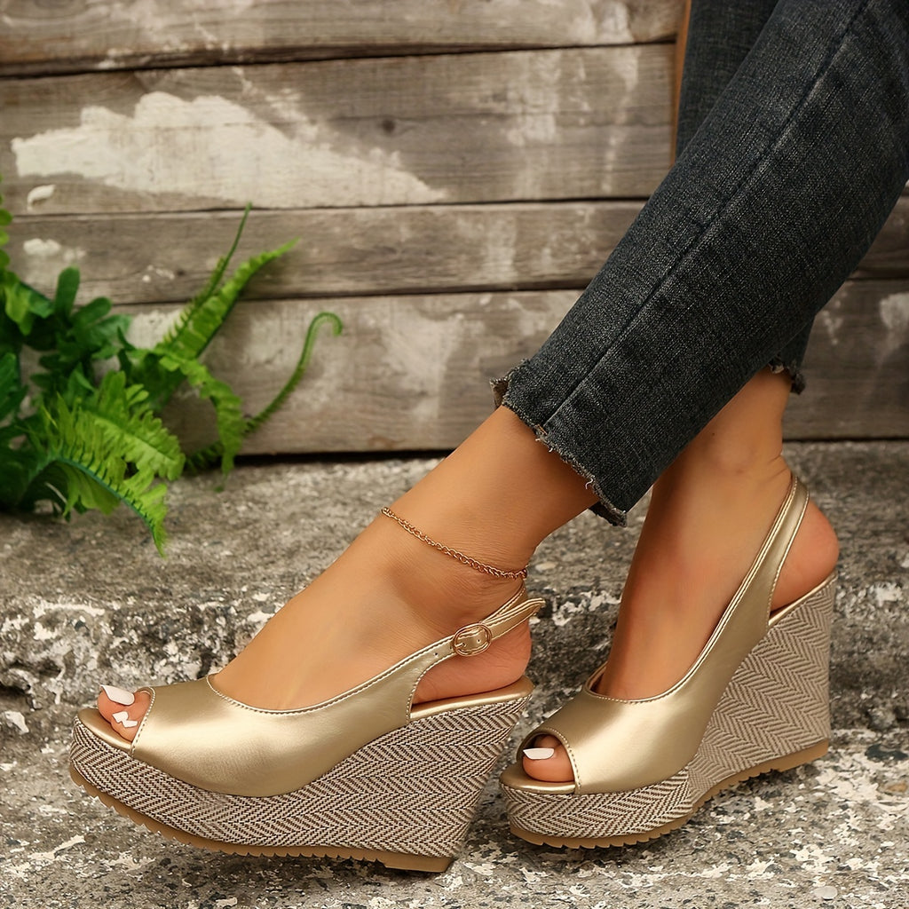 Women's Peep Toe Cross-Strap Platform Sandals – Chunky Buckle High Heels for Summer