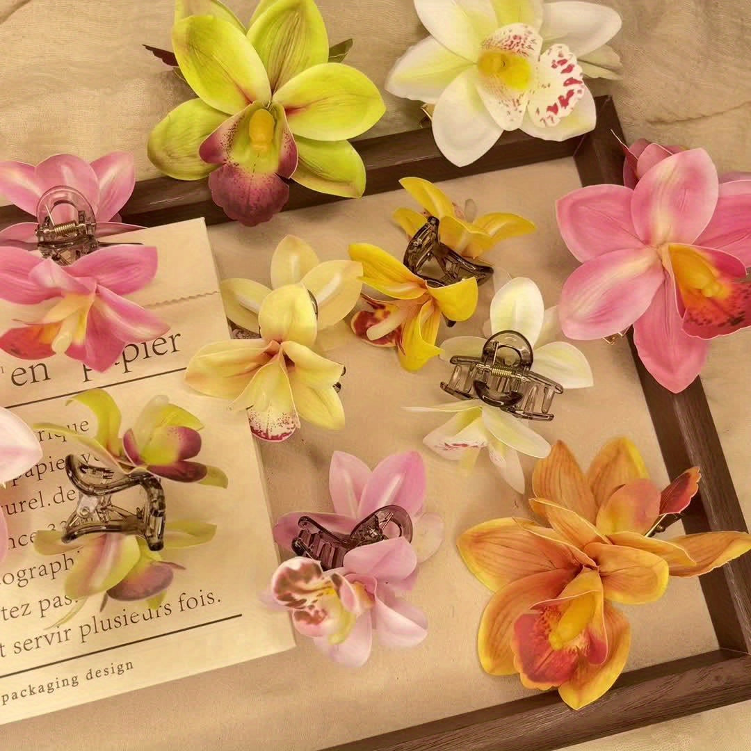 Bohemian Fabric Flower Hair Clip – Tropical Orchid Duckbill Side Hairpin for Weddings & Beach Parties