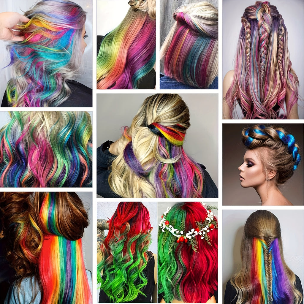 10-Pack 18-Inch (45 cm) Clip-In Hair Extensions — Straight Multicolor Highlights, Heat-Resistant Synthetic Clip-On Strands