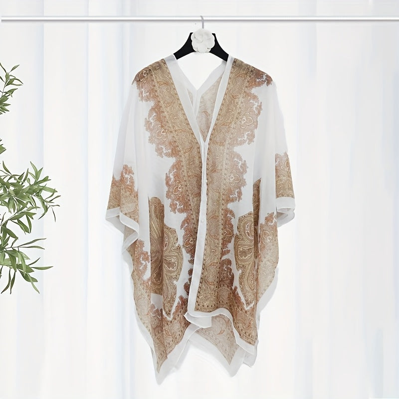 Women's Turquoise Jacquard Scarf Shawl – Large Square Lightweight Breathable Beach Cover-Up & Multiway Long Wrap Poncho