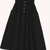 Plus Size Beige Flared Skirt with Side Pockets – Button Front Below-Knee Pleated Skirt for Office & Everyday Wear