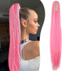 22-Inch (56 cm) Straight Synthetic Ponytail Extension with Claw Clip - Heat-Resistant Black & White Hairpiece for Women