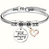 Stainless Steel Heart Pendant Adjustable Bangle Bracelet with Engraving – Gift for Girlfriend, Valentine's Day, BFF