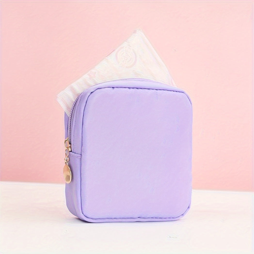 Solid Color Mini Makeup Bag – Portable Zipper Cosmetic Pouch & Sanitary Napkin Storage Clutch for Women