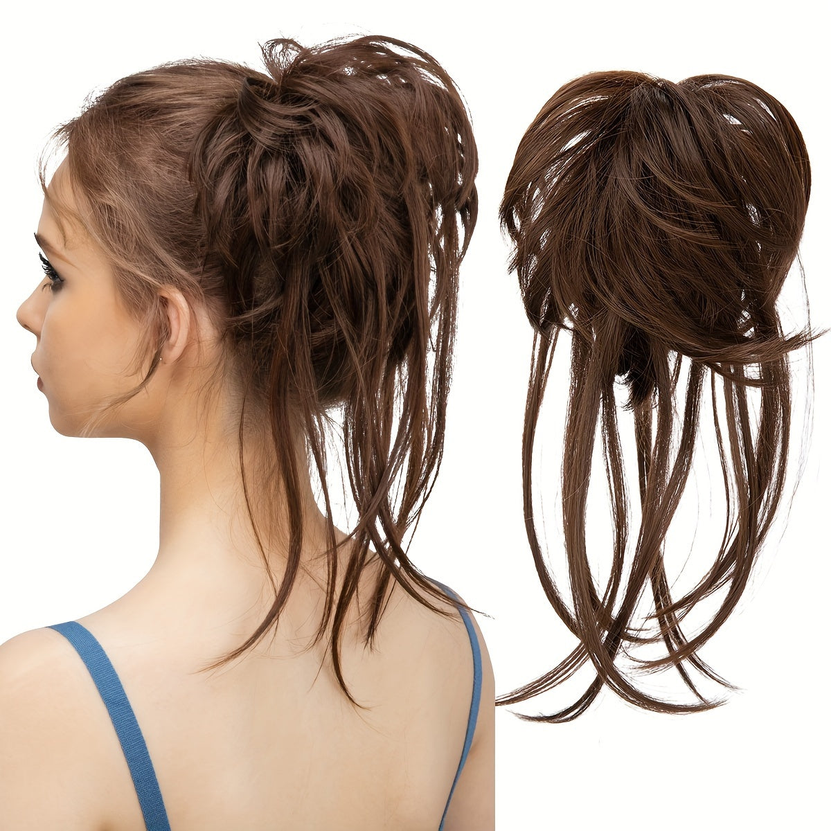 Curly Ponytail Hair Extension with Straight Tail - Messy Bun Hairpiece, Heat-Resistant High-Temperature Fiber Updo for Women