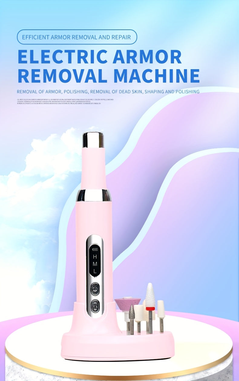 Cordless Electric Nail Drill Kit with Drill Bits & Sanding Bands, Rechargeable USB Manicure & Pedicure File for Acrylic Gel Nails (Bright Pink)