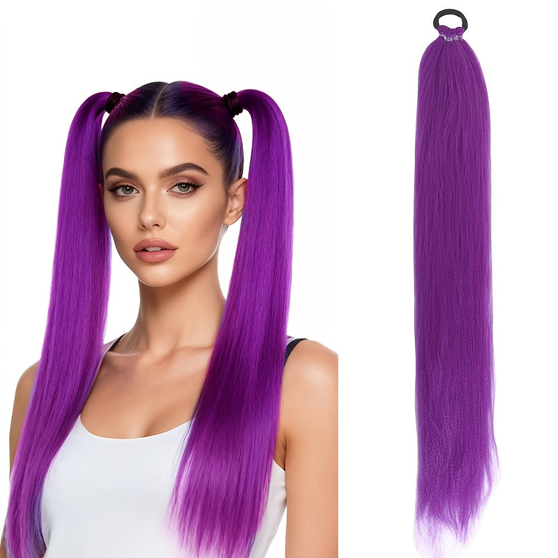 28-inch (71 cm) Long Straight Synthetic Ponytail Extension with Elastic Band - Black Heat-Resistant Soft Fiber
