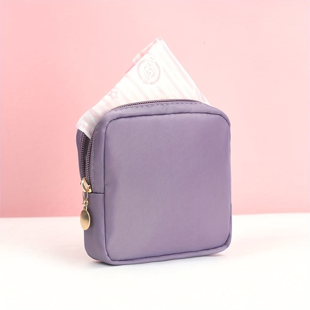 Solid Color Mini Makeup Bag – Portable Zipper Cosmetic Pouch & Sanitary Napkin Storage Clutch for Women