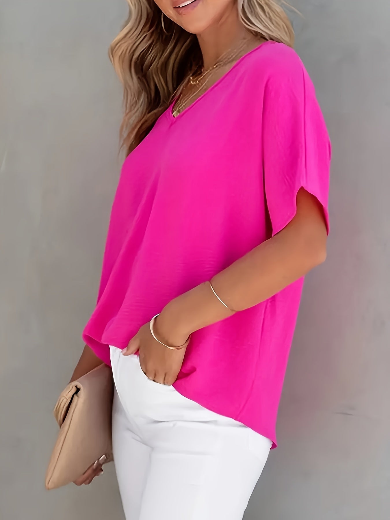 Women's Black V-Neck Blouse – Lightweight Semi-Sheer Polyester Top for Office & Casual Wear, Machine Washable