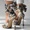 Women's Floral Pointed-Toe Stiletto Heels with Ankle Strap – Ultra High Fabric Pumps for Weddings & Parties