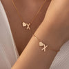 Minimalist Heart & Letter Necklace and Bracelet Set - Two-Piece Women's Everyday Jewelry