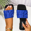 Women's Pleated Slide Sandals, Square Open Toe Flat Summer Slip-On