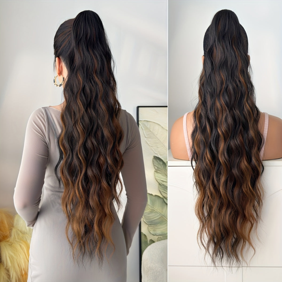 28-Inch (71 cm) Heat-Resistant Clip-In Water Wave Ponytail Extension - Synthetic Ombre Hairpiece (Blonde/Brown/Black/Red/Dark Brown) for Women & Girls