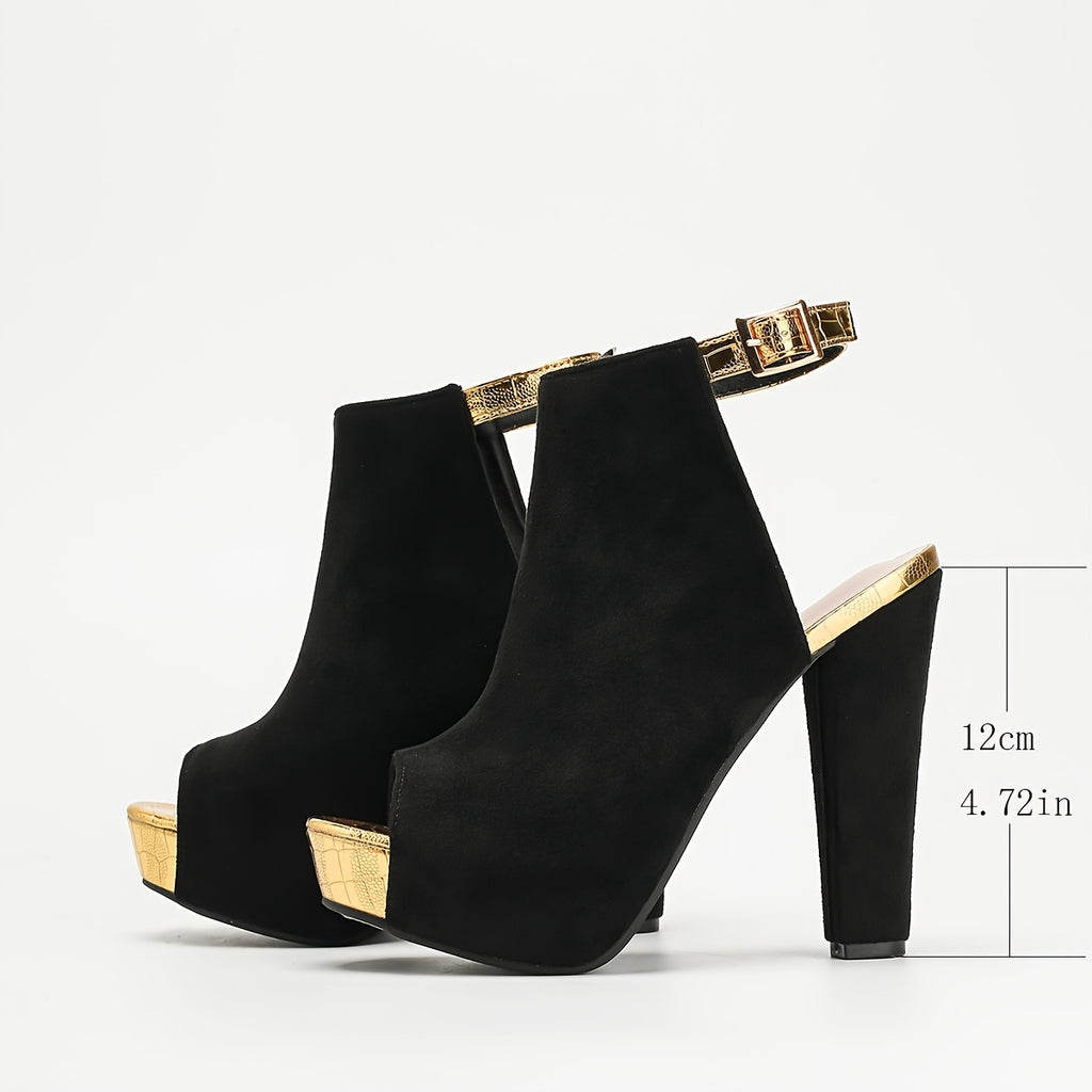 Women's Flannel Ankle-Strap Block Heel Sandals Ultra-High Open-Toe Buckle