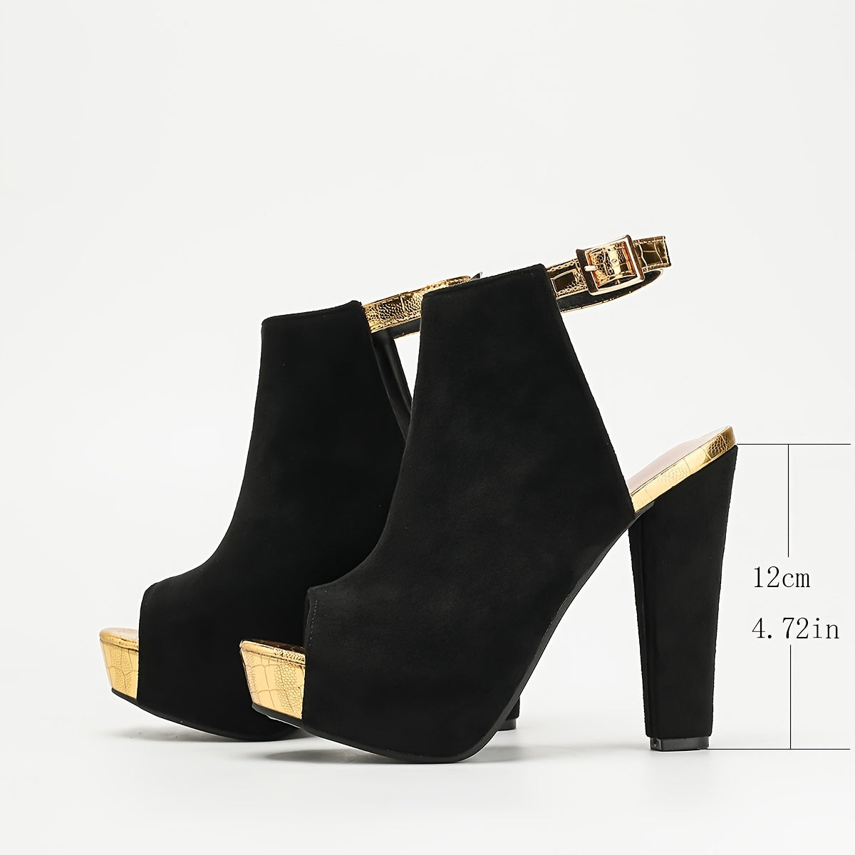 Women's Flannel Ankle-Strap Block Heel Sandals Ultra-High Open-Toe Buckle