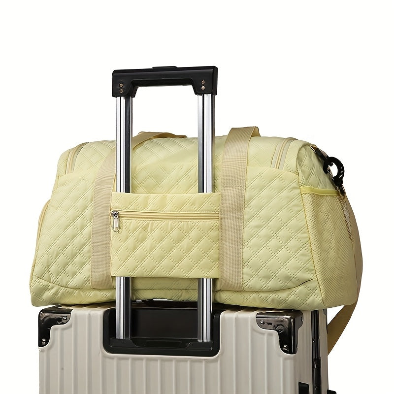 Women's Quilted Diamond 3-Piece Bag Set – Large Capacity Nylon Travel Tote, Removable-Strap Handbag & Square Makeup Bag