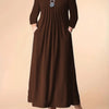 Plus Size Long Sleeve Maxi Dress with Pockets - Vibrant Orange Crew Neck Fit & Flare, Medium Stretch