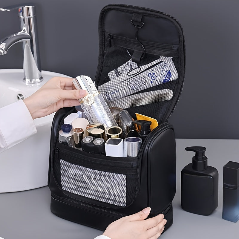 6-Tier Dual Compartment Toiletry & Makeup Organizer Bag with Hook — Large Capacity Travel Cosmetic Case, Black, Unisex