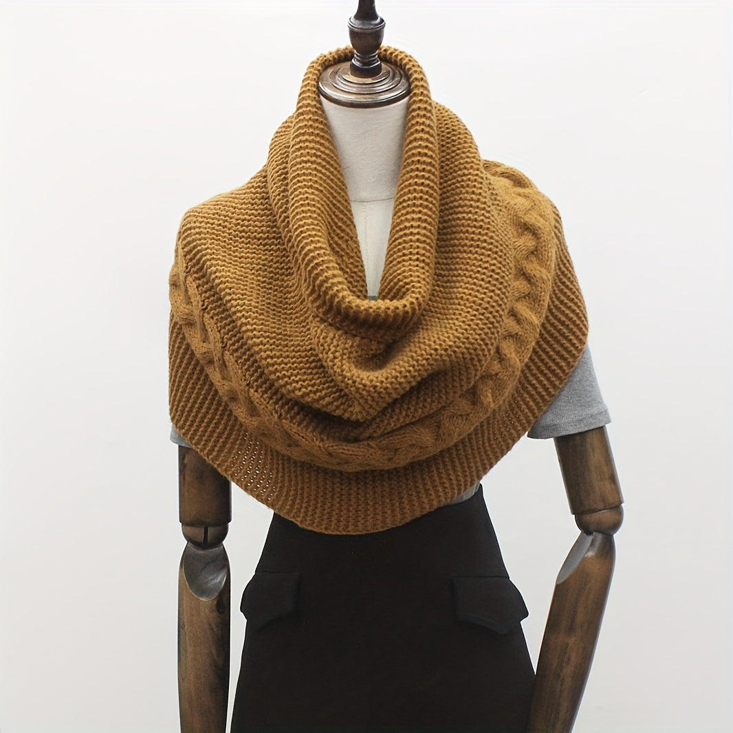 Women's Cable Knit Sweater Scarf – Soft Warm Winter Shawl Neck Wrap, Solid Colors (Green, Beige, Black, Red) — Hand Wash/Dry Clean