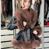 Thickened Waist-Defining PU Leather Coat – Women's Slim V-Neck Long Sleeve Jacket with Pockets, Tummy Control Outerwear