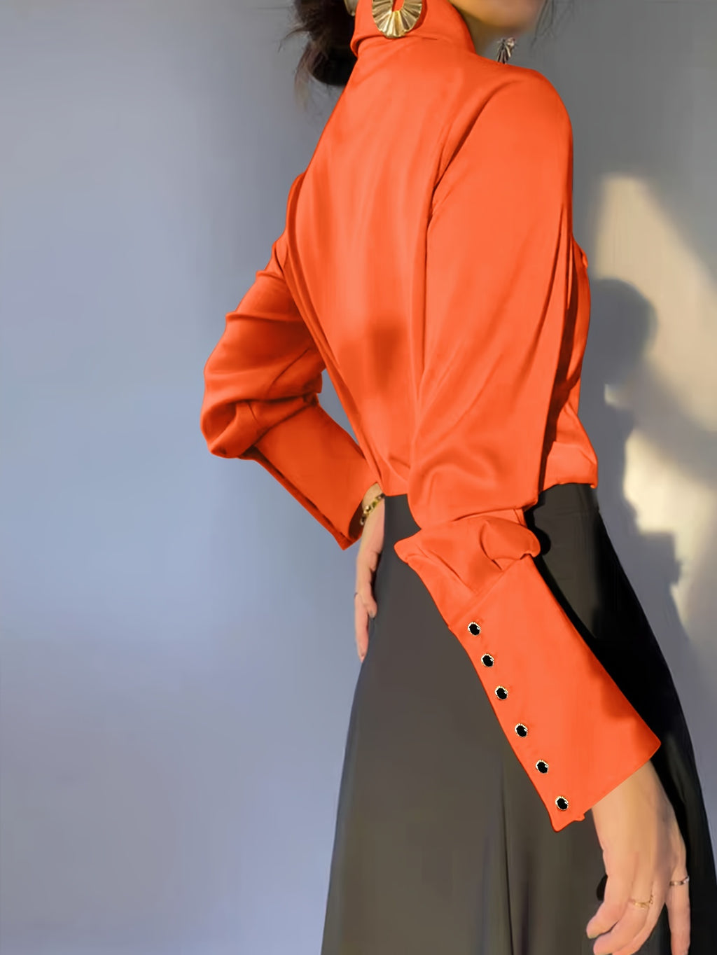 Women's Lapel Long Sleeve Casual Shirt - Button Front Solid Color Polyester Blouse