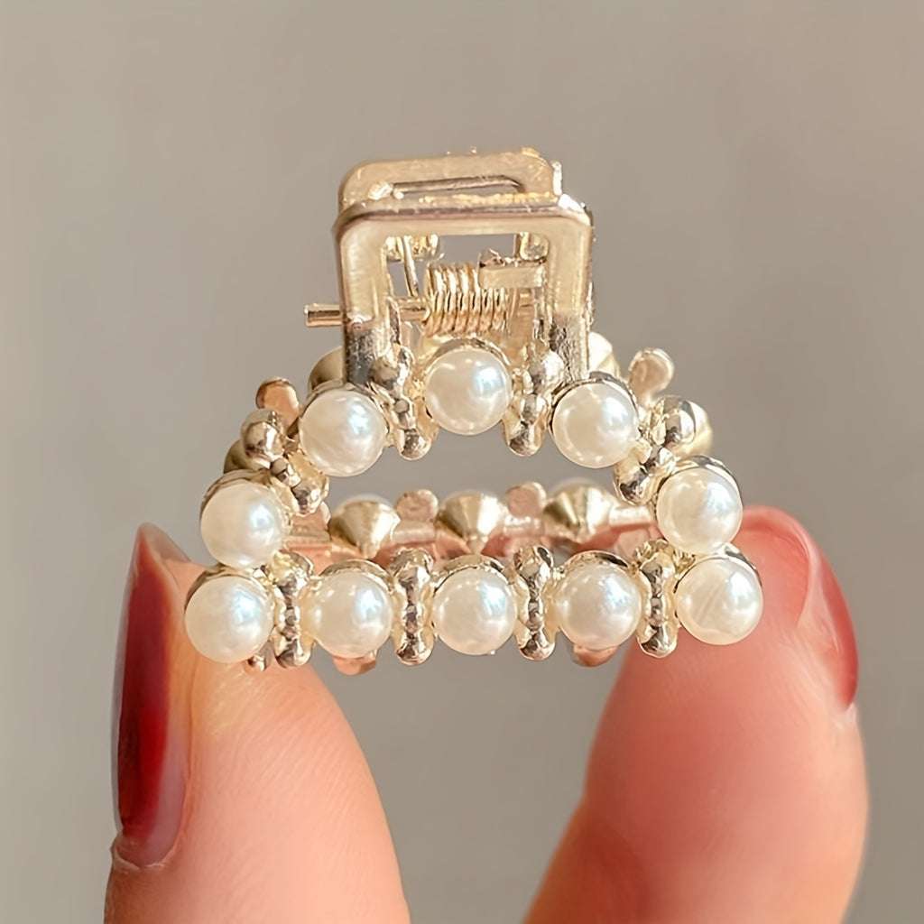 Pearl Hair Clips Set 7/10-Pack – Mini Half-Braided Shark Clips with Imitation Pearls & Rhinestones for Women