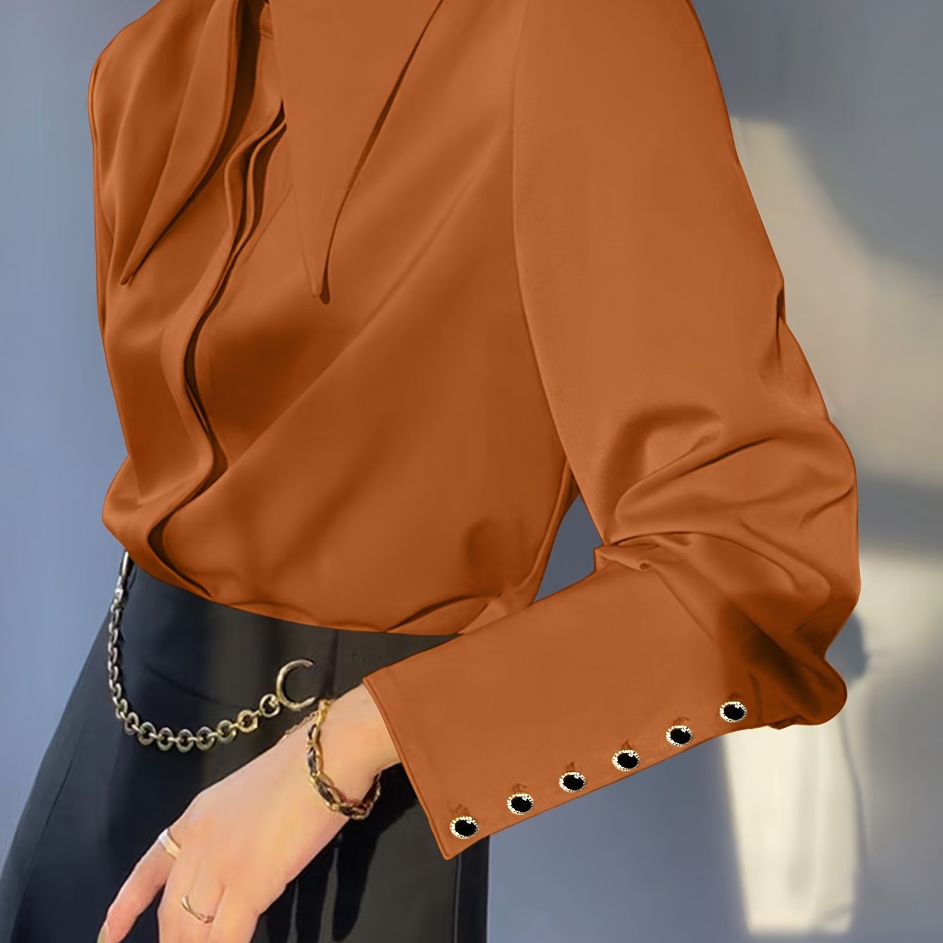 Women's Lapel Long Sleeve Casual Shirt - Button Front Solid Color Polyester Blouse