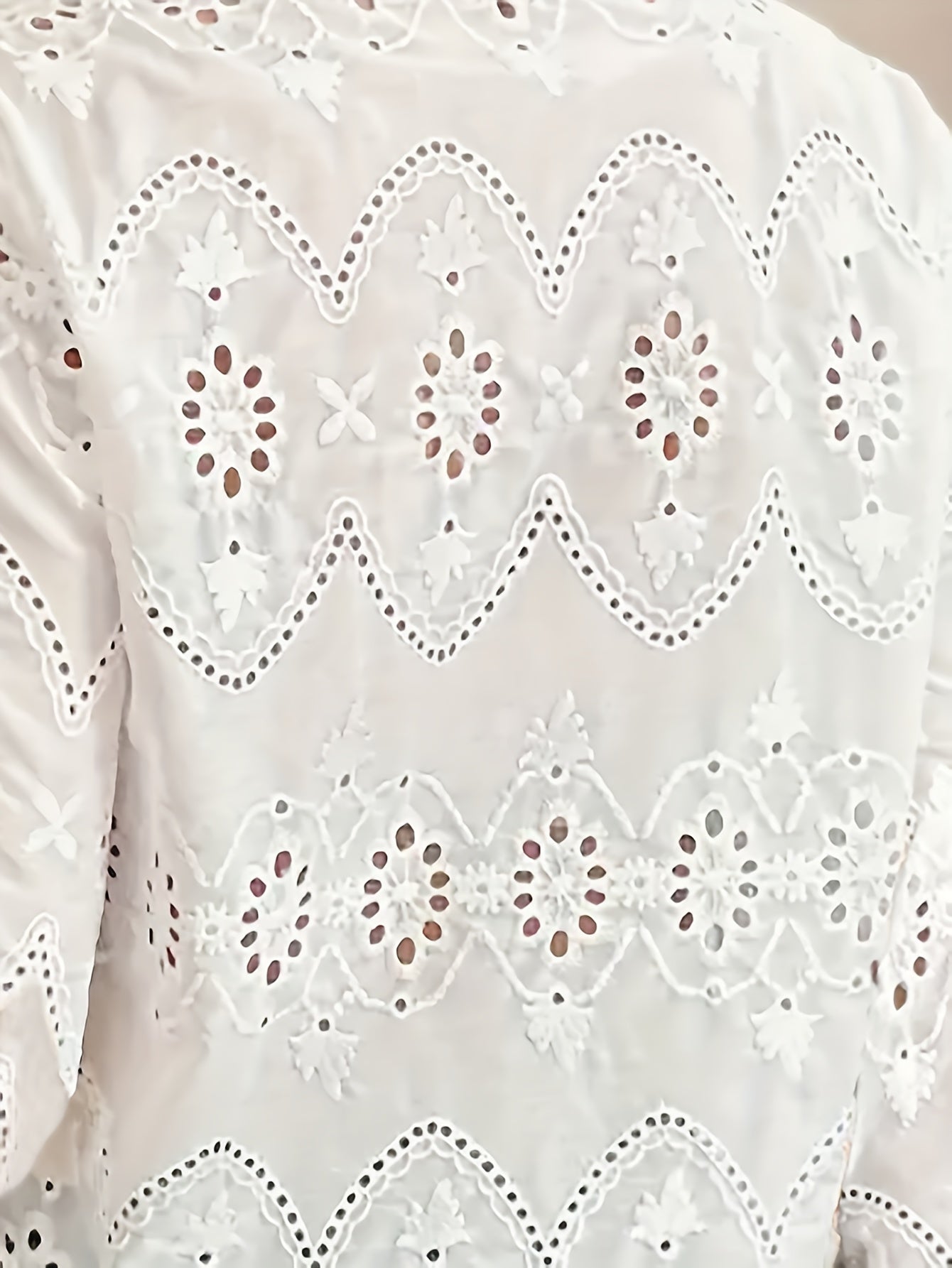 White Lace-Trim Floral Button-Up Blouse for Women – 100% Polyester, Semi-Sheer Lapel Collar, Casual Chic