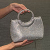 Golden Rhinestone Acrylic Bucket Handbag with Detachable Chain & Magnetic Closure – Evening Clutch for Weddings, Proms, Galas