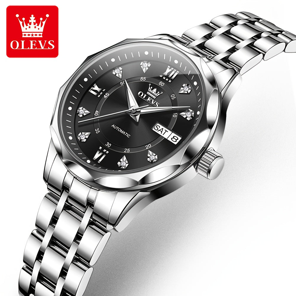 OLEVS Women's Automatic Mechanical Watch - Stainless Steel Dual Calendar Luminous Rectangular Case