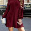 Women's Black Winter Sweater Dress – Jacket-Style V-Neck, Bell Sleeves, Short A-Line, Machine Washable