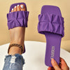 Women's Pleated Slide Sandals, Square Open Toe Flat Summer Slip-On