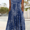 Plus Size Floral Maxi Dress - Sleeveless Scoop Neck A-Line Beach & Casual Dress with Pockets