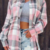 Women's Pink Gingham Plaid Button-Up Shirt – Lightweight Breathable Short-Sleeve Collared Top