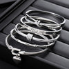 5-Pack Stainless Steel Cuff Bracelets with Rhinestones, Waterproof Rust-Resistant Silvery Layering Set for Women