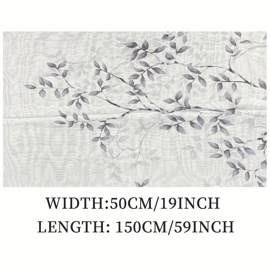 Sheer Bamboo Leaf Chiffon Shawl Scarf – Lilac & Green Lightweight Wrap for Beach, Wedding & Party, 59 x 19 in (150 x 50 cm)