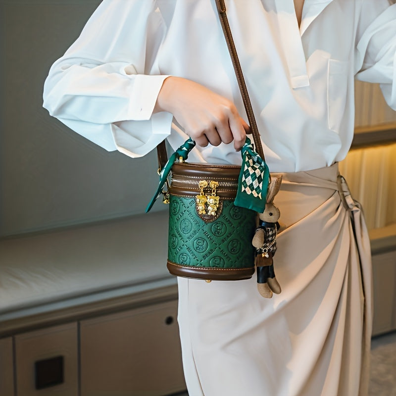 Mini Cylinder Bucket Bag - Retro Animal Print Faux Leather Crossbody Handbag for Women