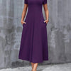 Women's V-Neck A-Line Short Sleeve Dress with Pockets, Casual Solid Color, Medium Stretch, Machine Washable, All-Season