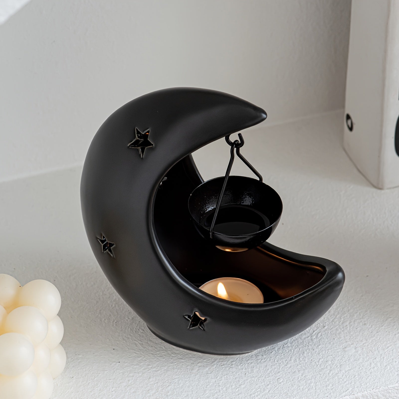 Star and Moon Ceramic Candle Holder | Essential Oil Diffuser & Arabian Desktop Home Decor | Eid & Holiday Gift