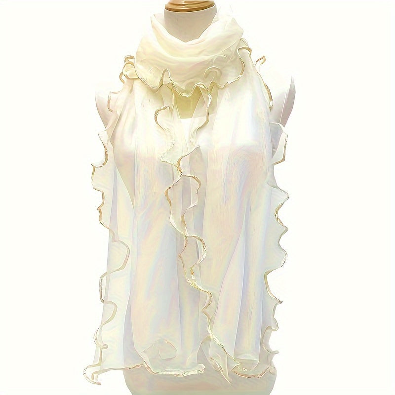 Bohemian Ruffle Edge Scarf — Long Lightweight Breathable Shawl with Glitter Accents, Sun Protection Wrap for Women