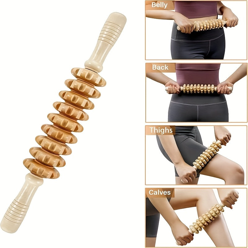 Wooden Fascia Massage Roller Wheel – Handheld Myofascial Roller for Body, Neck & Back, Portable Muscle Relief Gift