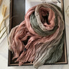 Gradient Blue Pleated Scarf - Lightweight Breathable Viscose Shawl Wrap, Boho Beach & Casual Long Scarf