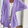 Plus Size Elegant Beige Open Front Cardigan Sweater, Mid-Length Drop Shoulder with Pockets, Non-Bulky Layering for Fall Winter Office & Party